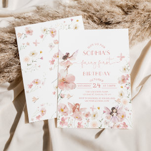 Fée rose Fée premier anniversaire Invitation