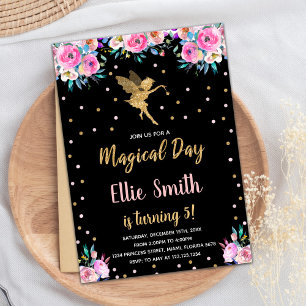 Fée rose noire Invitations d'anniversaire