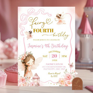 Fée rose quatrième fille Invitation anniversaire