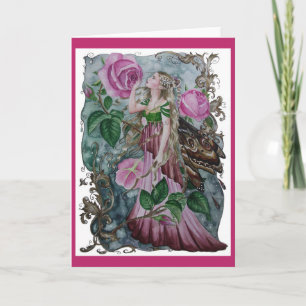 Fée rose rose 1 carte de voeux