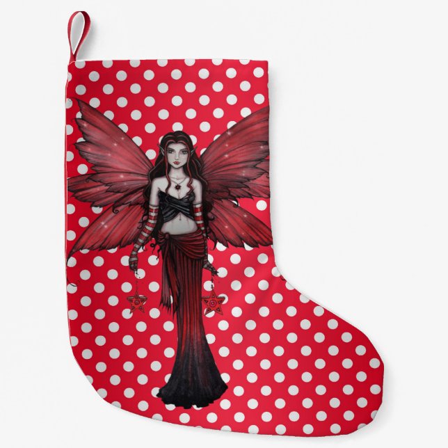 Fée rouge sur chaussette de Noël à pois (Devant)