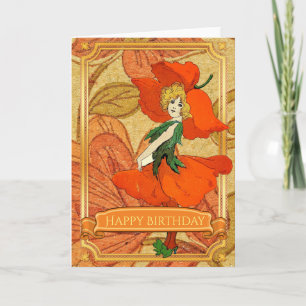 Fée rouge vintage Bonne carte d'anniversaire