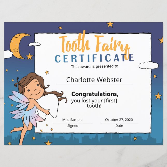 Fée Tan Clip Art Certificat de Première Dent Perdu (Devant)