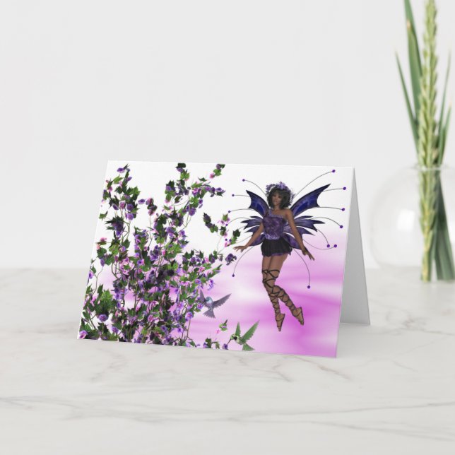 Fée violette avec Hummingbirds Carte de voeux (Devant)