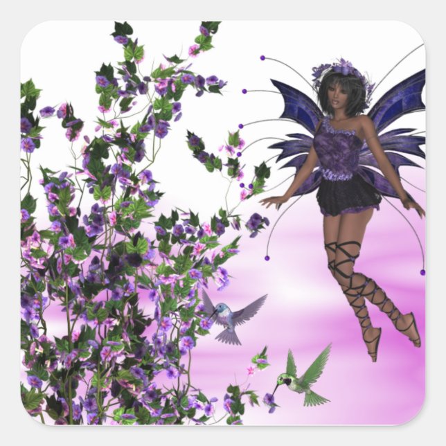 Fée violette avec Stickers Carré de colibris (Devant)
