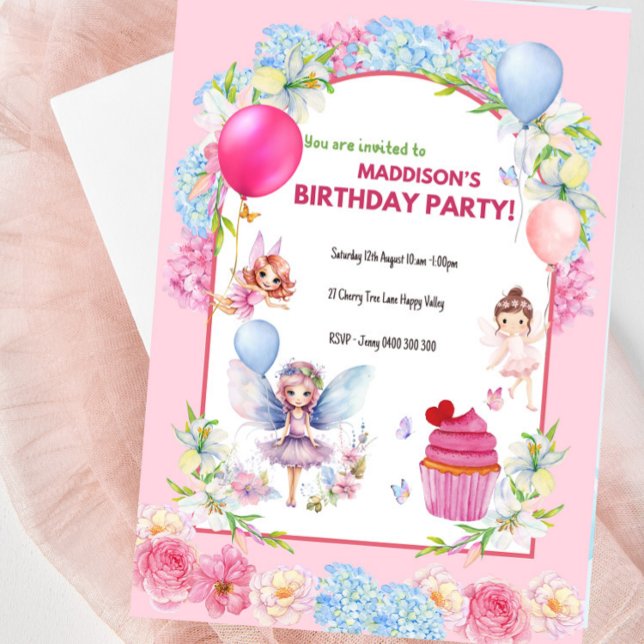 Fée Whimsical Invitation Anniversaire Pour Filles (Fairy Birthday Party Invitation For Girls )