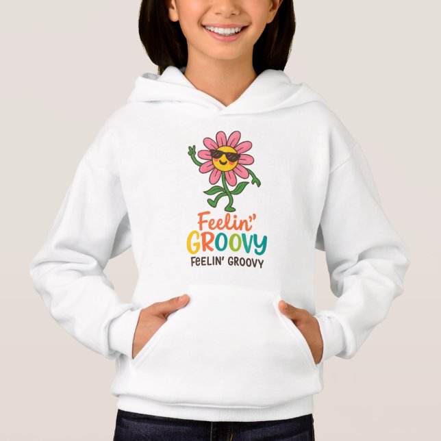 Feelin’ Groovy Retro Flower Kids’ Pullover Hoodie (Devant)