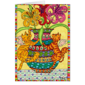Fées de chats avec Vase ornée de lys