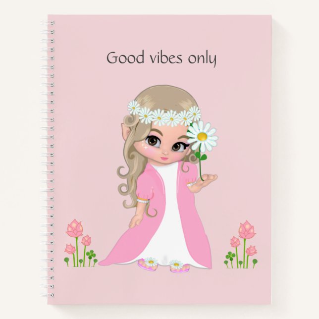 Fées et Fleurs sur Cahier Rose Clair (Devant)