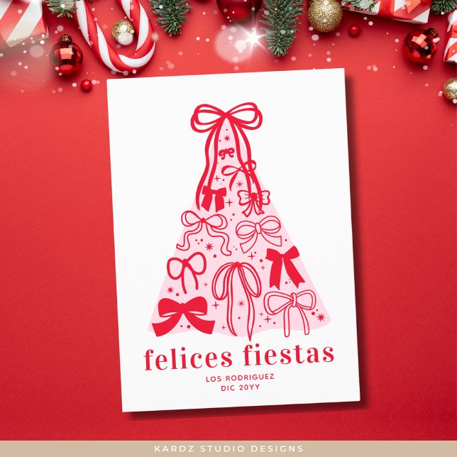 Felices Fiestas Carte de vacances moderne (Front of card shown in 5 x 7 inches. Choose corner and paper style, or digital download)