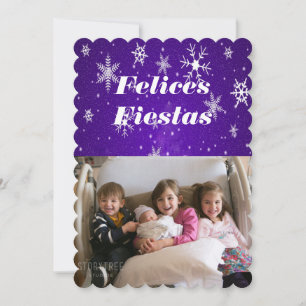 Felices Fiestas Snowflakes avec carte bleue plat