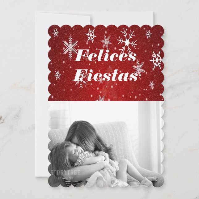 Felices Fiestas Snowflakes avec carte Red Flat (Devant)