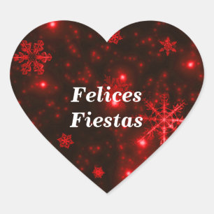 Felices Fiestas Snowflakes Stickers Coeur Rouge pr