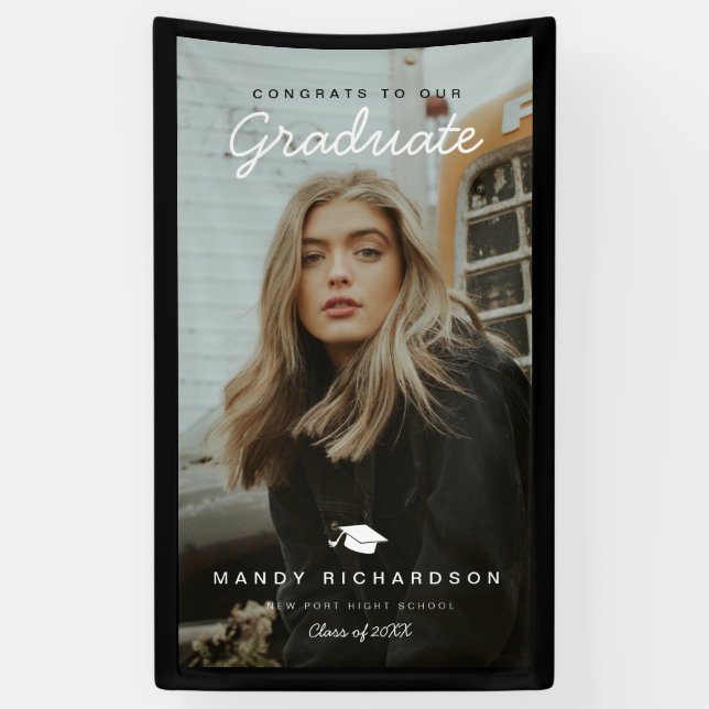 Félicitations à la Bannière noire diplômée (Vertical)