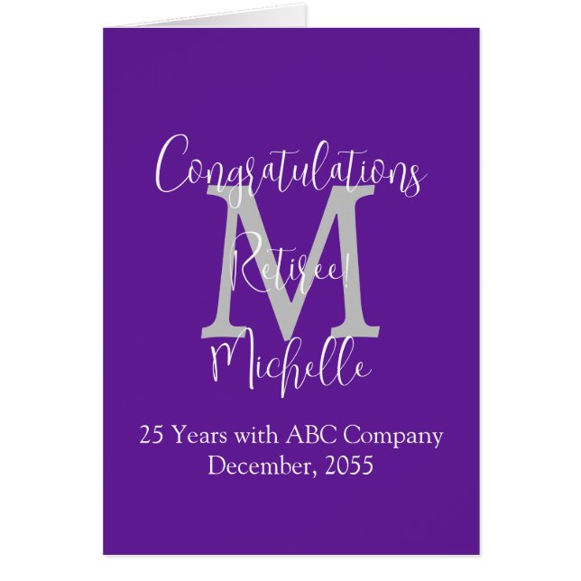 Félicitations à la retraite, violet, gris monogram (Devant)