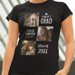Félicitations À La T-shirt Photo Grad<br><div class="desc">T-shirt de fin d'études avec 3 photos du diplômé,  un mortier diplômé casquette,  le dicton "grats grad",  leur nom,  l'école ou l'université,  et l'année de classe.</div>