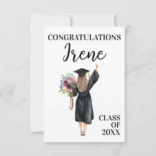 Félicitations Aquarelle Diplômée Fleurs Filles (Devant)