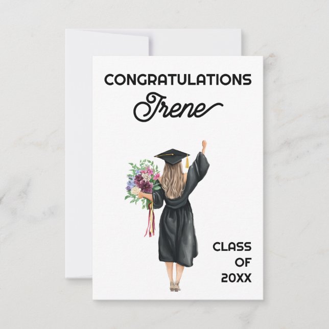 Félicitations Aquarelle Diplômée Fleurs Filles (Devant)
