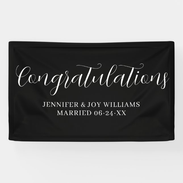 Félicitations Bannière de Mariage de script noir m (Horizontal)