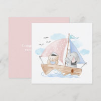 FÉLICITATIONS : BATEAU AVEC ÉLÉPHANT ET BÉBÉ