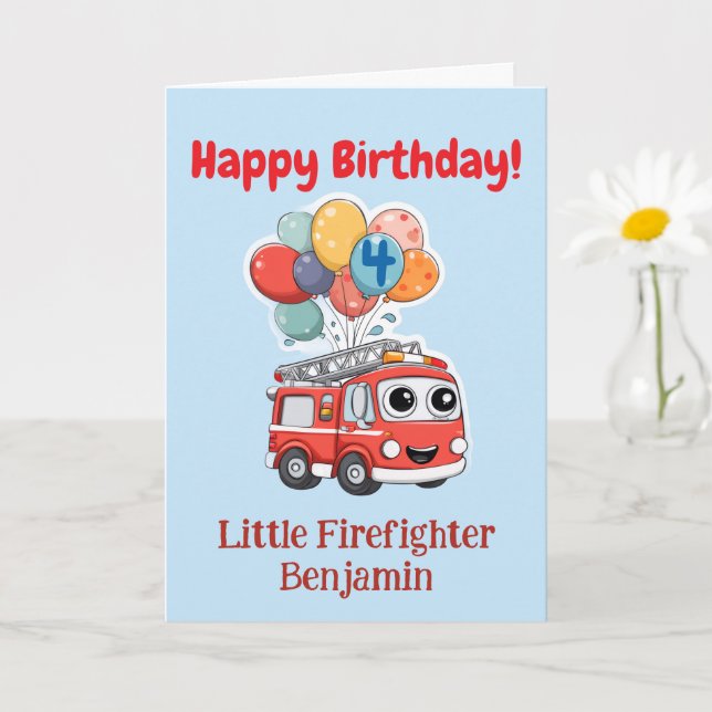 Félicitations Camion de Pompiers, Carte Personnali (Petite plante)