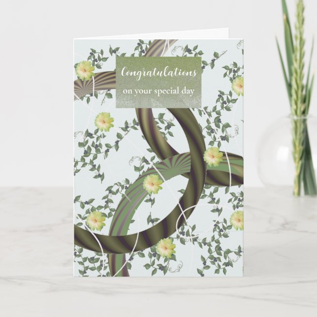 Félicitations Carte de fleurs vertes modernes en v (Devant)