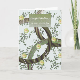 Félicitations Carte de fleurs vertes modernes en v