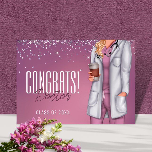 Félicitations Carte de Remise de Diplôme de Docteu (Elegant doctor graduation card with soft pink design and modern typography)