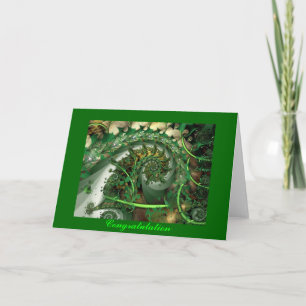 Félicitations, carte de voeux feuilles vert fracta