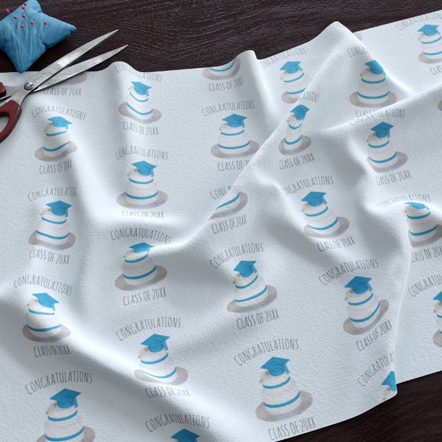 Félicitations Classe de Graduation Tissu bleu (Fun graduation cake pattern fabric with space for your text)