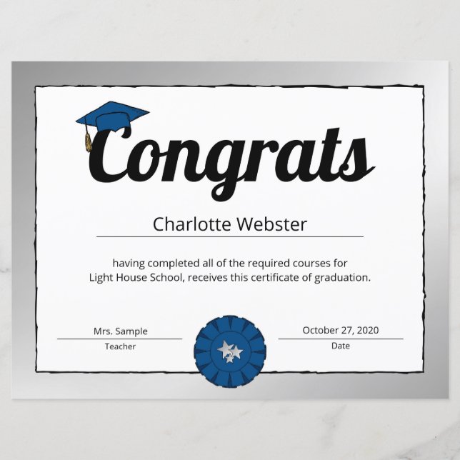 Félicitations Diplômé Argent Félicitations Certifi (Devant)