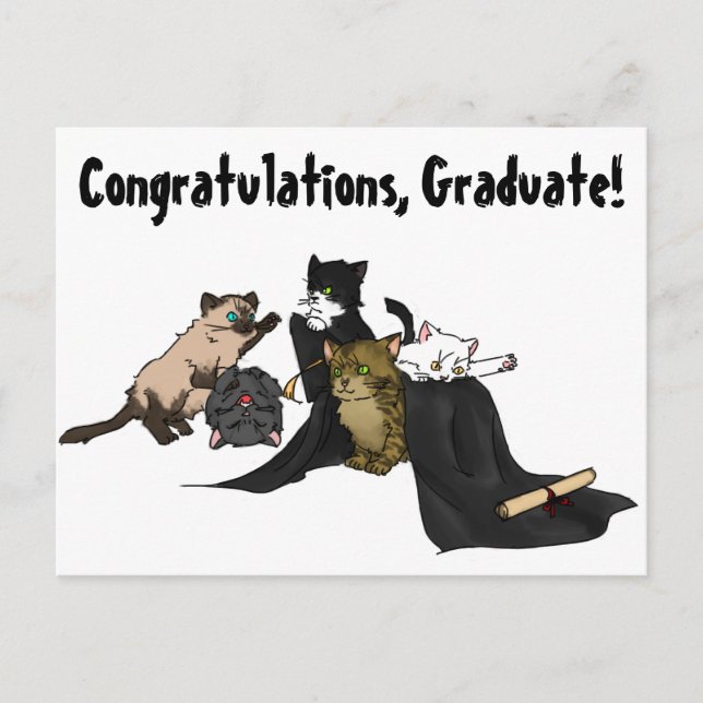 Félicitations, diplômé ! Carte Kitty. (Devant)