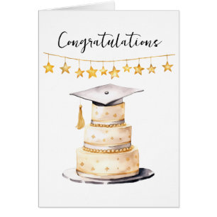 Félicitations diplômé Chapeau et gâteau aquarelle