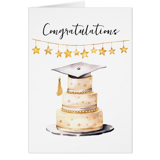 Félicitations diplômé Chapeau et gâteau aquarelle (Devant)