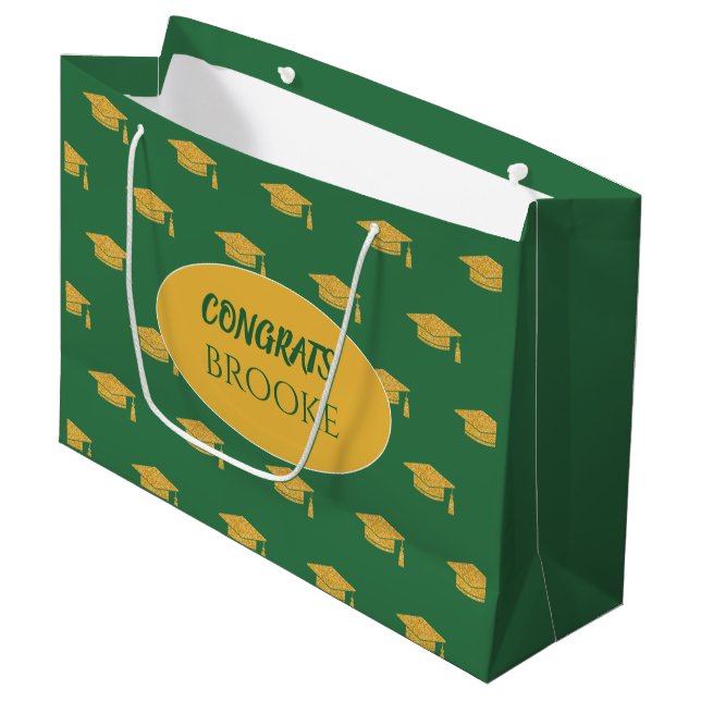 Félicitations diplômé ! Sac cadeau vert personnali (Devant Angle)