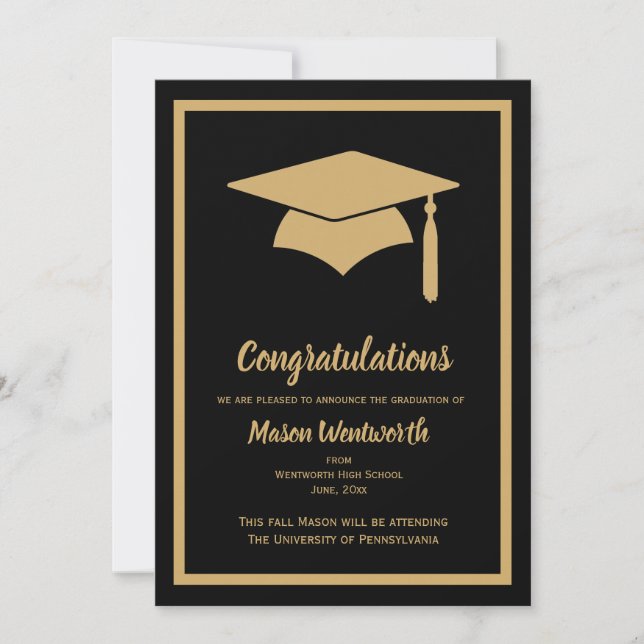 Félicitations Faux Gold/ Black Grad Faire-part (Devant)