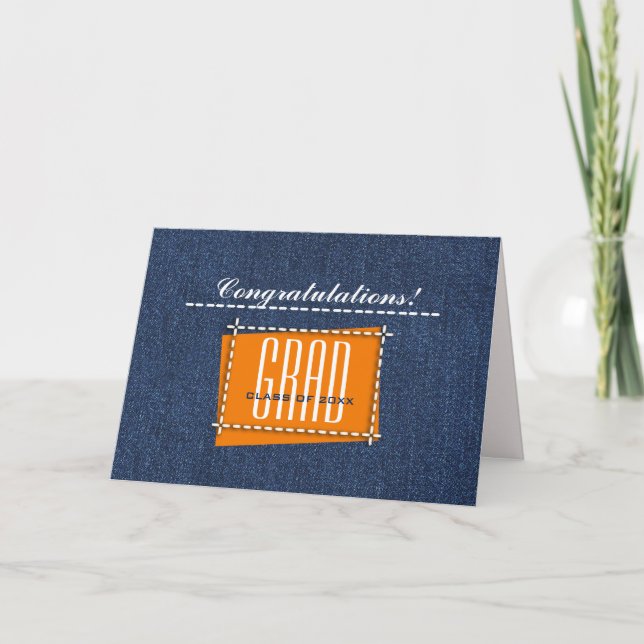 Félicitations Grad. Carte personnalisée Denim Moti (Devant)