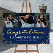 Félicitations Graduation 3 Photo Blue Gold