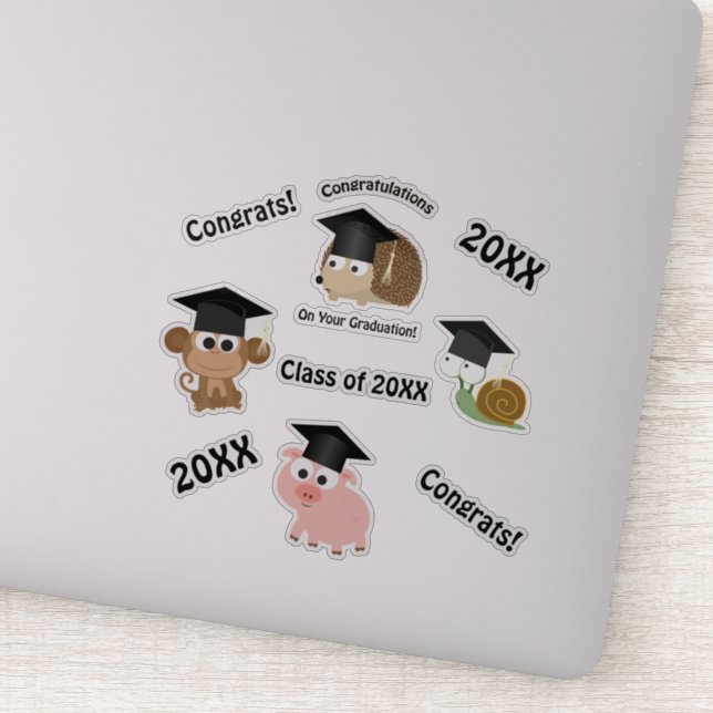 Félicitations Graduation Animaux Sticker Set (Détail)