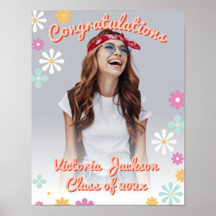 Félicitations Graduation Daisy Photo Sign Poster