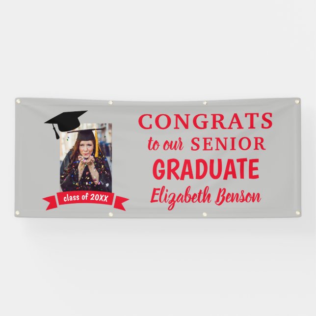 Félicitations Gradué sur mesure bannière Red Grey (Horizontal)