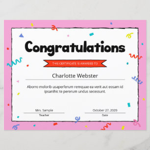 Félicitations Modèle du Prix du Certificat