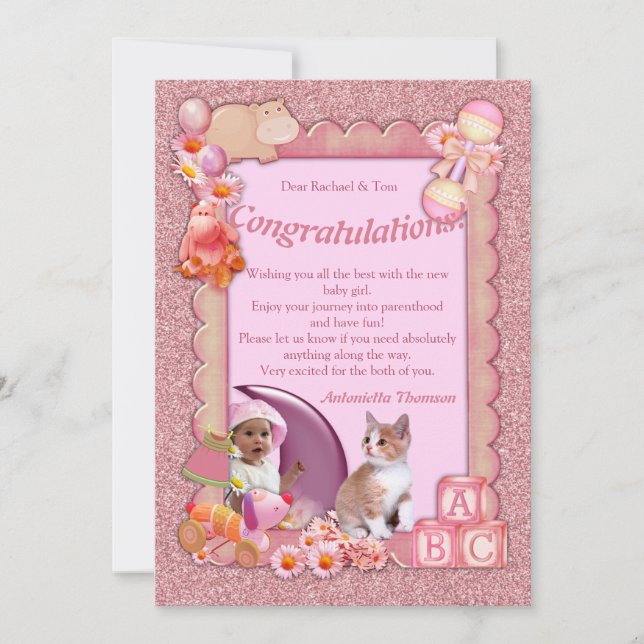 Félicitations Nouvelle Carte Bébée rose Rose (Devant)