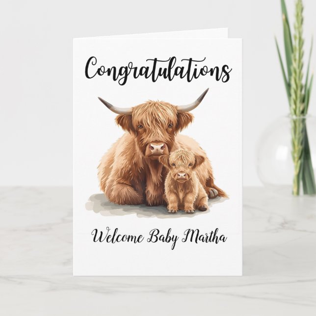 Félicitations Nouvelle Vache Highland Mère Carte d (Devant)