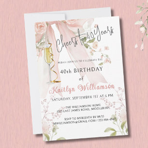 Félicitations pour 40 Ans Invitation Florale Ruban