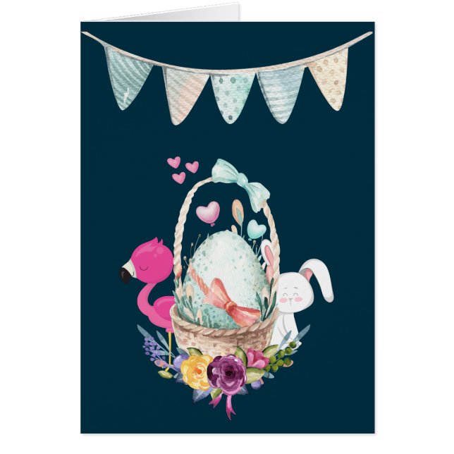 Félicitations pour bébé avec flamant rose et lapin (Devant)
