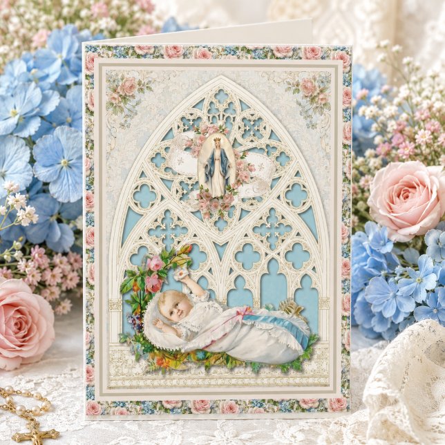 Félicitations pour bébé catholique vintage Carte d (Créateur téléchargé)