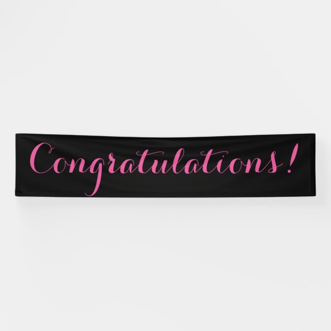 Félicitations simple panneau de bannière rose noir (Horizontal)