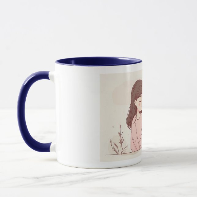 "Feline Friendship" Ceramic Mug - White with Blue  (Gauche)