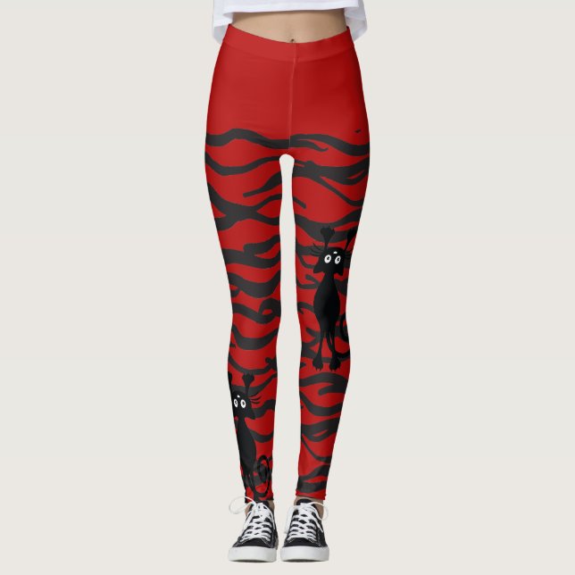 félins noirs et rouges leggings (Devant)